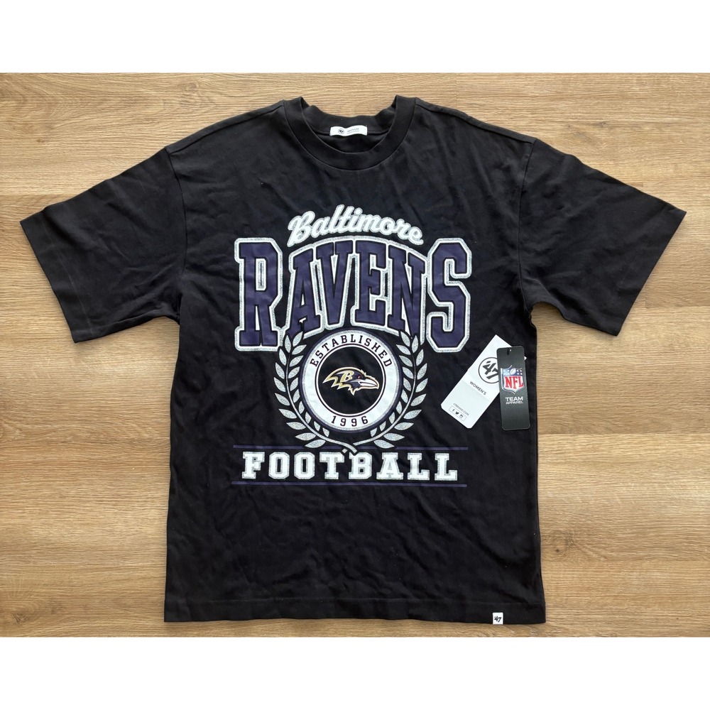 NWT Women's 47 Brand Baltimore Ravens Glitter Tee - Medium - Black / Purple